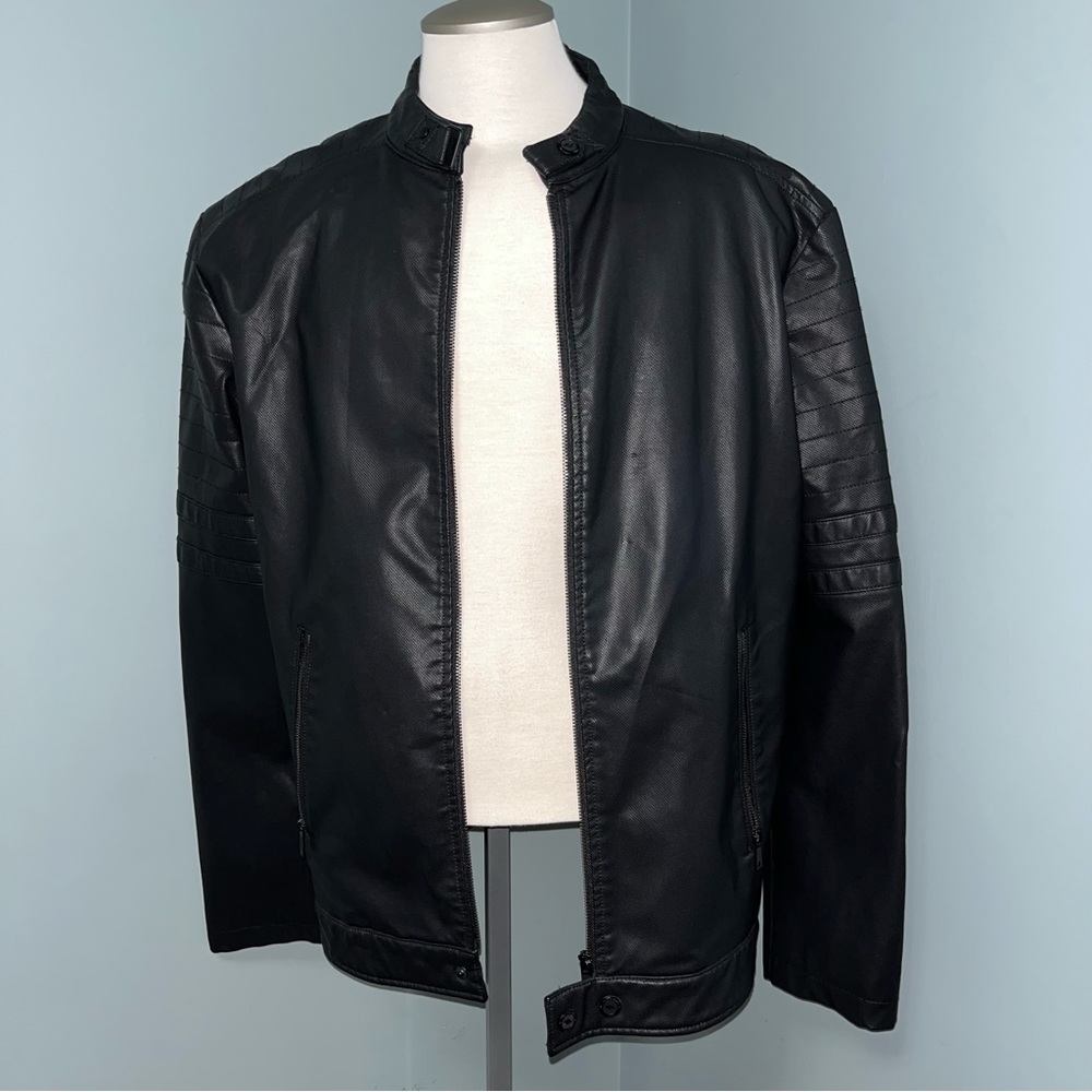 POINT ZERO men’s size XXL BLACK MOTO STYLE JACKET faux leather outdoor